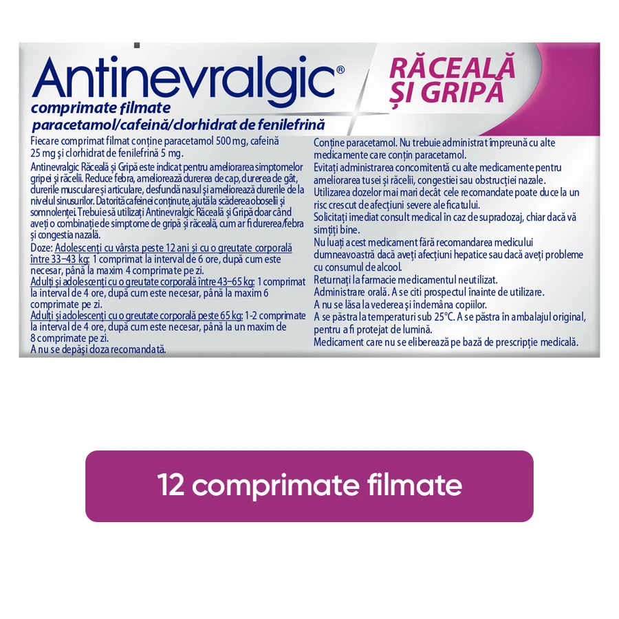 Antinevralgic Verkoudheid en Griep, 12 filmomhulde tabletten, Sanofi