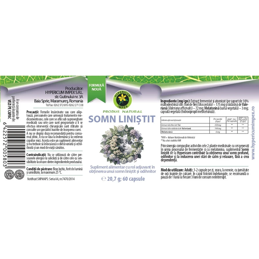 Capsule Somn Linistit, 60 capsule
