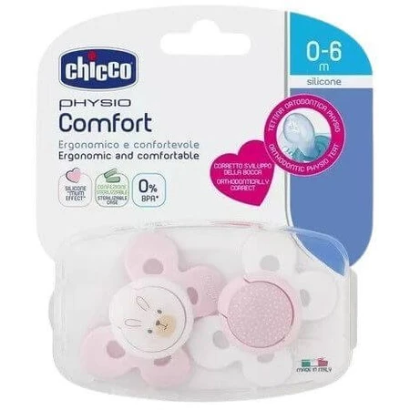 Chicco Physio Comfort Silicone Speen Bunny/Buds 0-6m 2 stuks