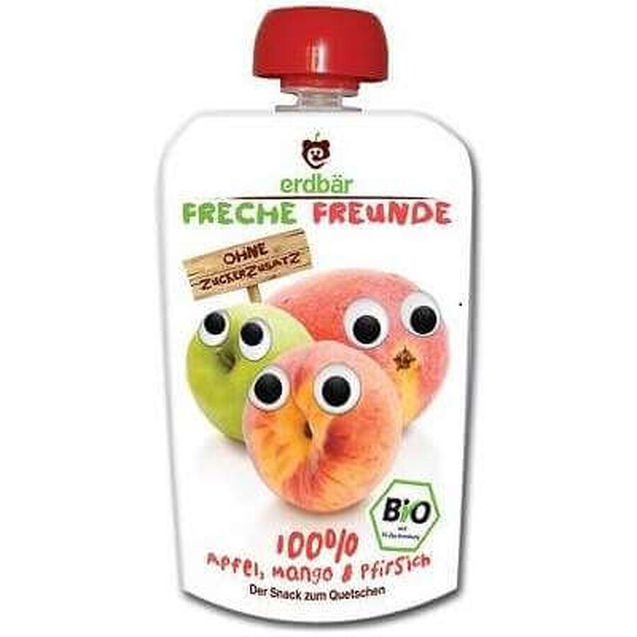 Purea di mele, mango e pesche biologiche, 100 g, Erdbar