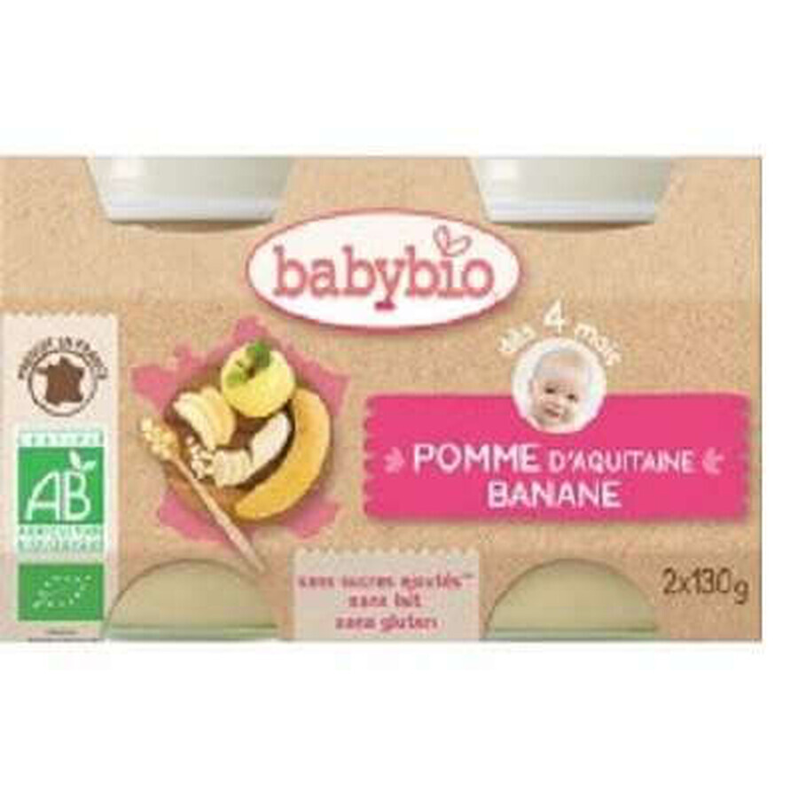 Biologische bananen- en appelpuree, +4 maanden, 2x 130g, BabyBio