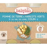 Biologische aardappelpuree, sperziebonen en kabeljauw, +6maanden, 2X200g, Babybio