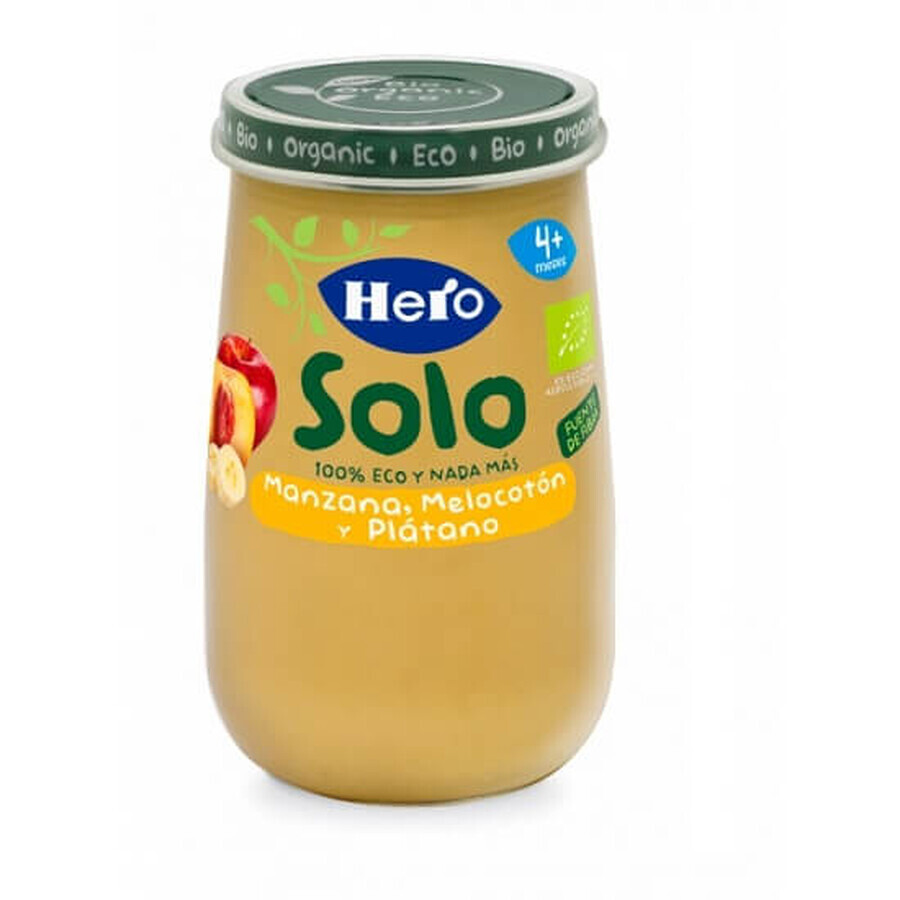 Organic apple, peach and banana puree Solo, +4 months, 190 gr, Hero Baby