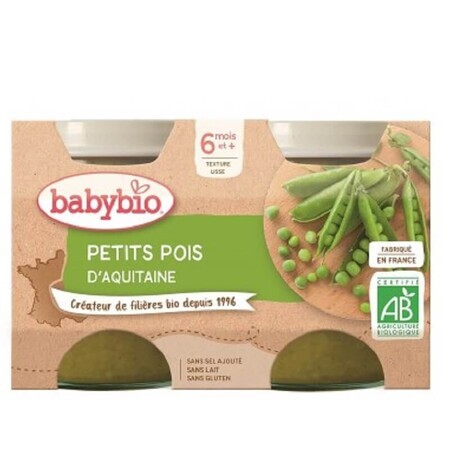 Purée de petits pois bio, +6 mois, 2x 130g, BabyBio