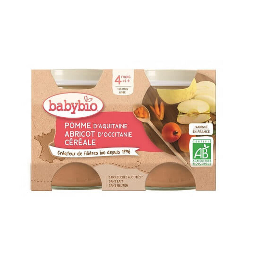 Organic puree of apples, apricots and cereals, +4months, 2X130g, BabyBio