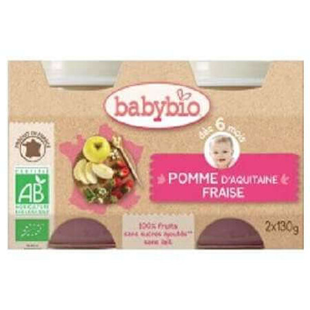 Purée de pommes, fraises et myrtilles bio, +6 mois, 2x 130g, BabyBio