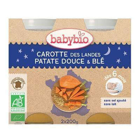 Piure Bio din morcovi, cartofi dulci si grau, +6luni, 2X200g, BabyBio