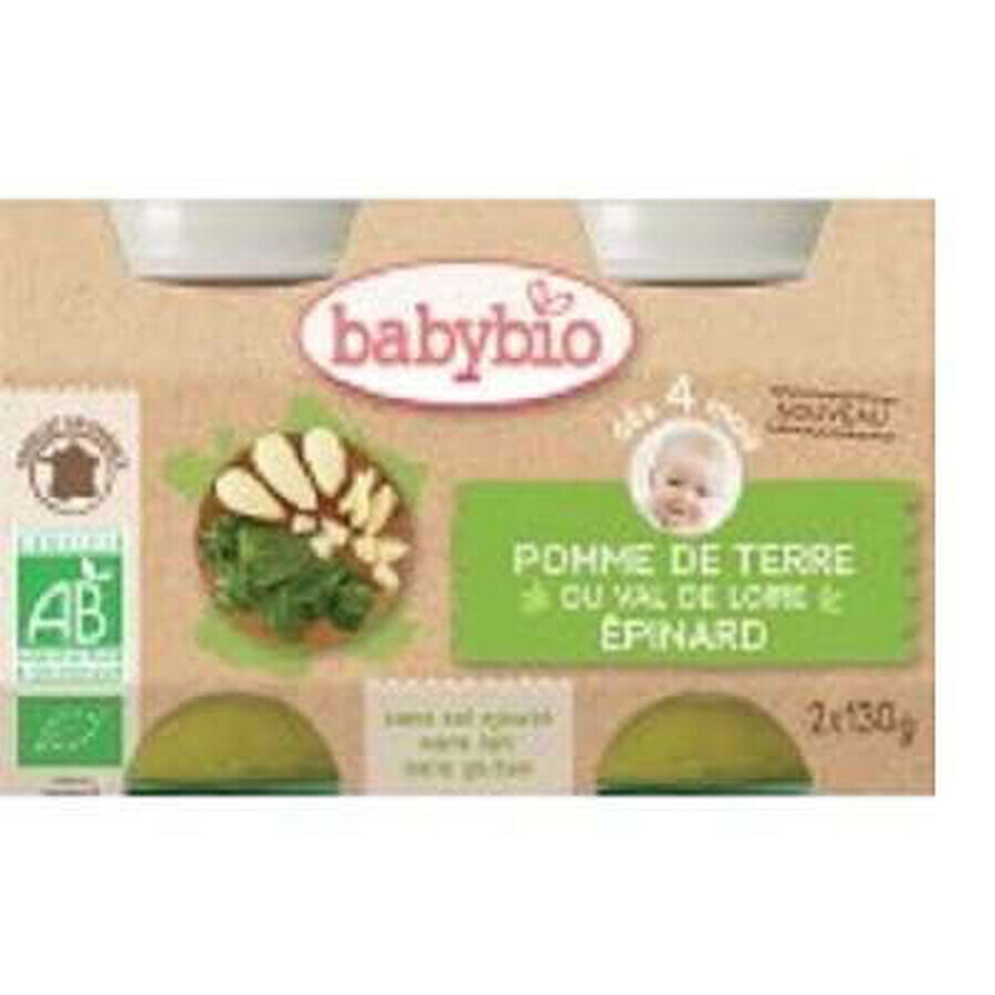 Purea di spinaci bio, +4 mesi, 2X130g, BabyBio