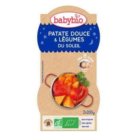 Biologische zoete aardappelpuree en groentemenu, +8maanden, 2X200g, BabyBio