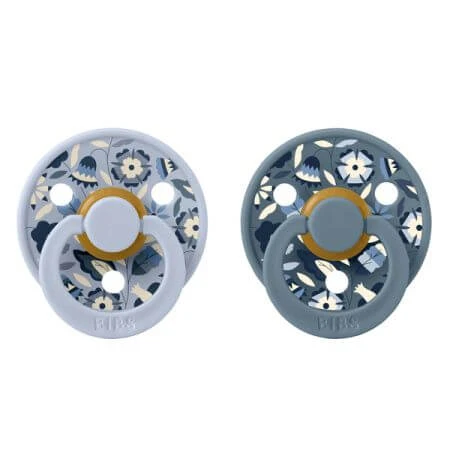 Slabbetjes x Liberty, Dusty Blue Mix, Bobo, 6 maanden+, Gekleurde latex fopspenen met ronde speen, Slabbetjes