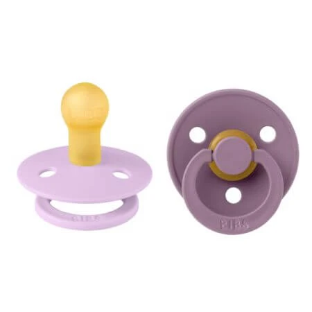 Set van 2 fopspenen met ronde speen Kleur latex, Mauve/Violet Sky, 0 maanden+, Slabbetjes
