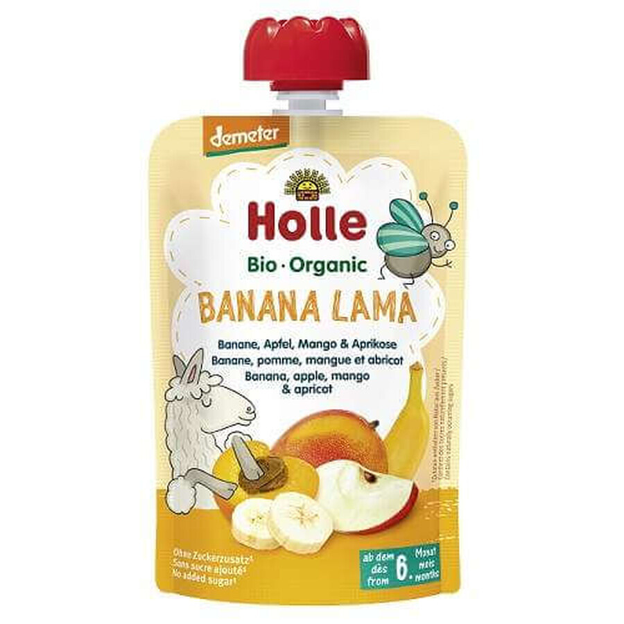 Puré de plátano, manzana, mango y albaricoque, +6 meses, 100 g, Holle Alimentos para bebés