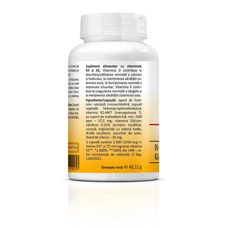 Vitamina D3 + K2, 120 cápsulas, Zenyth