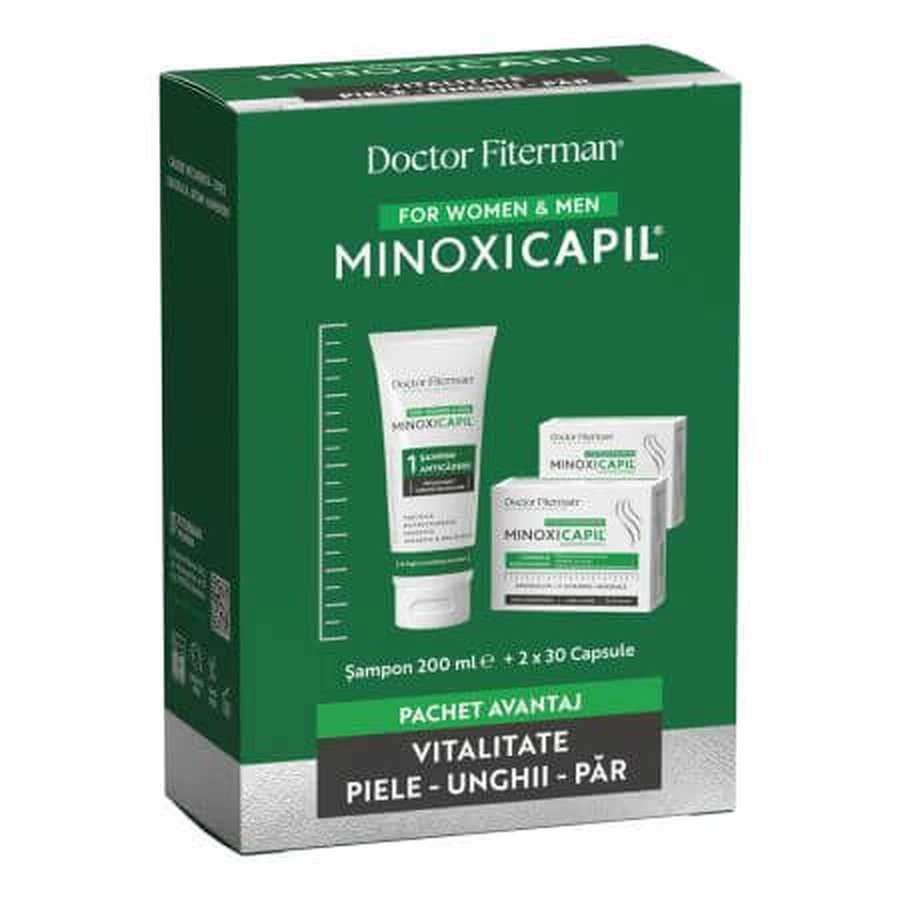 Minoxicapil Vitalidad Piel, Uñas y Cabello, 2x30 cápsulas + 200 ml, Doctor Fiterman