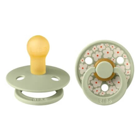 Set van 2 latex fopspenen met ronde speen Colour Studio, Sage, Flower, 0 maanden+, Slabbetjes