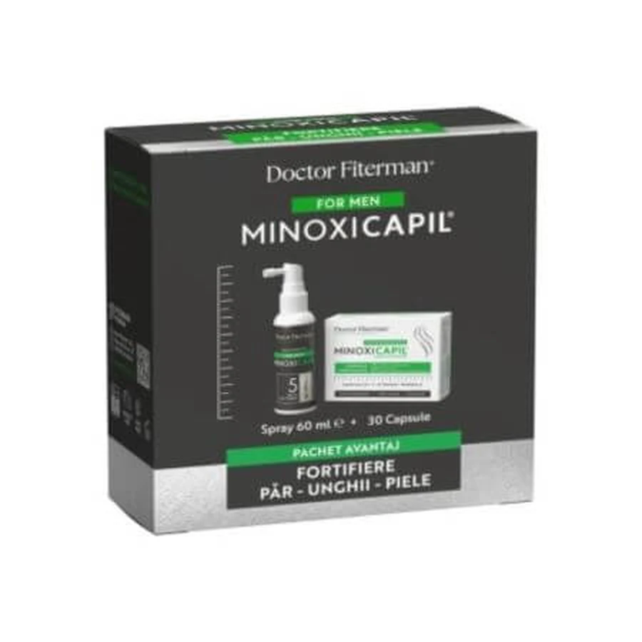 Minoxicapil Men Hair, Skin, Nails Strengthener Package, 60 ml + 30 capsules, Doctor Fiterman