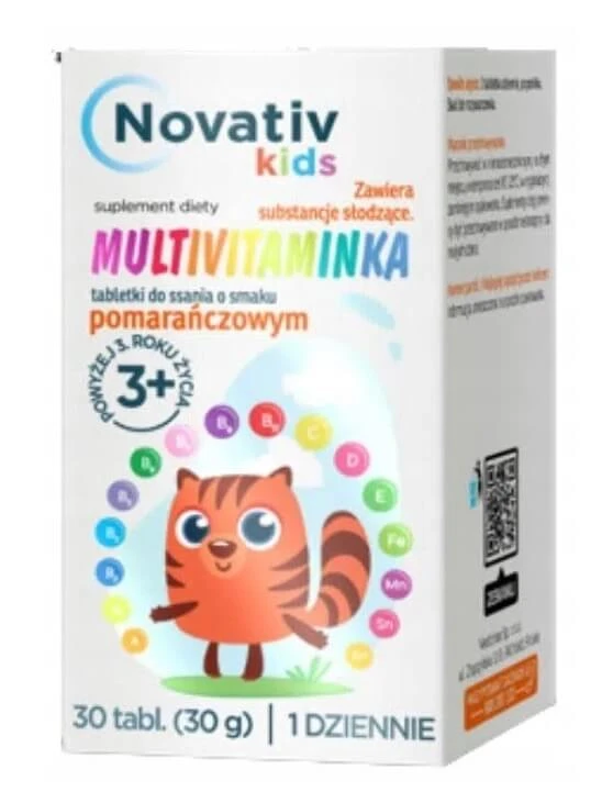 Novativ Kids Multivitamine sinaasappelsmaak, 30 zuigtabletten