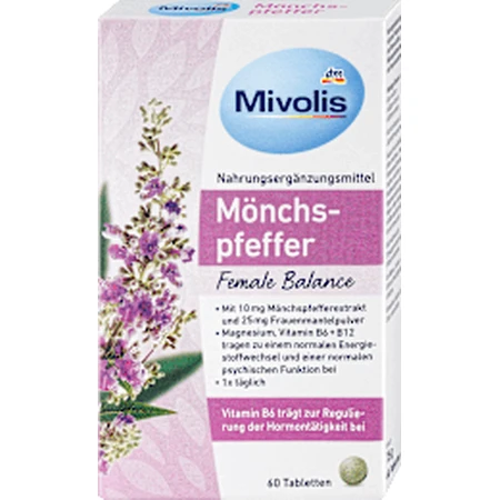 Mivolis Nahrungsergänzungsmittel mit Vitaminen und Mineralien, Mönchspfefferextrakt und Frauenmantelpflanze, 60 Stück