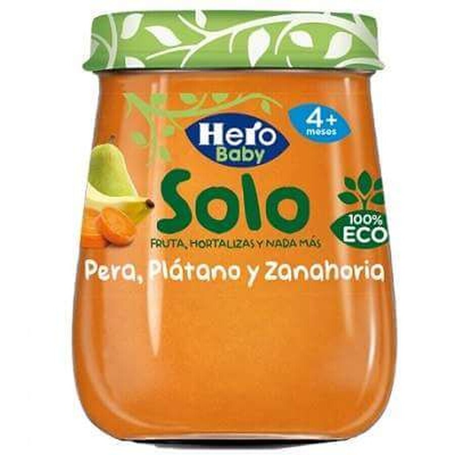 Organic pear, banana and carrot puree Solo, +4 months, 120 g, Hero Baby