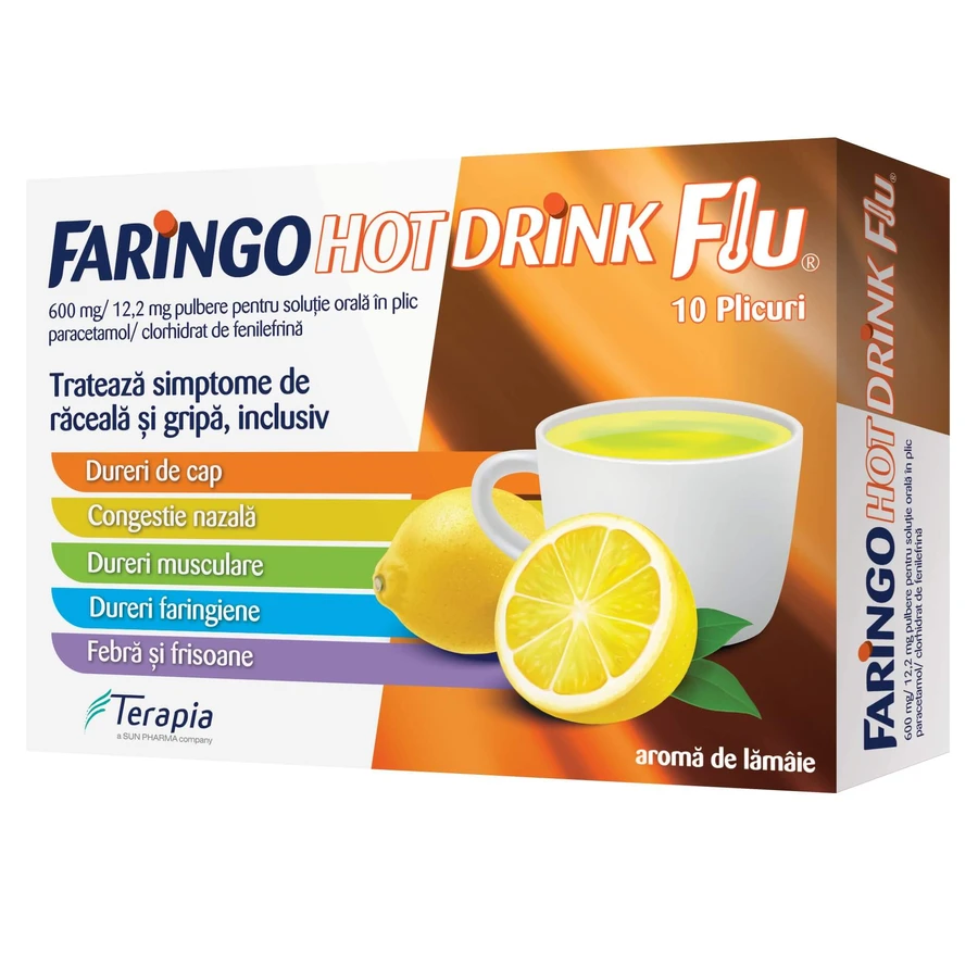 Faringo Hot Drink Gripe, 600 mg/12,2 mg, 10 sobres, Terapia