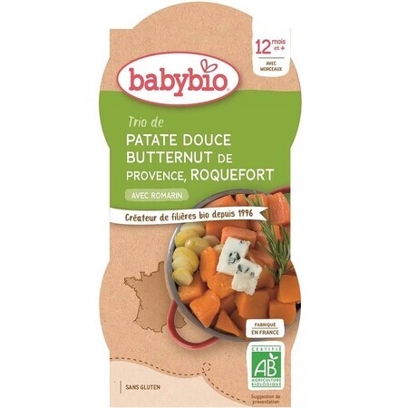 Piure Meniu din dovleac Butternut si branza Roquefort, 2x 200 gr, Babybio