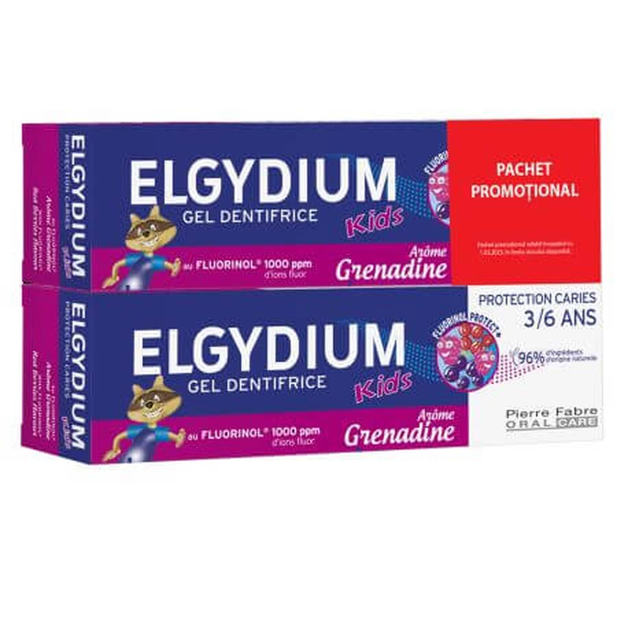 Pack Pasta dentífrica infantil con sabor a bayas 3-6 años, 2x50 ml, Elgydium