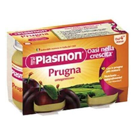 Purée de prunes homogénéisée, +4 mois, 2x 104g, Plasmon