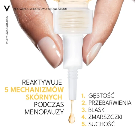 Set Vichy Neovadiol Meno 5, biphasisches Serum, straffend und gleichmäßiger Ton, 30 ml + Tageslotion, 50 ml + leichtes Fluid SPF 50+, 15 ml + Kosmetiktasche gratis