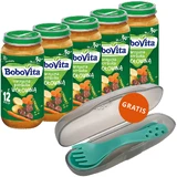 BoboVita Dinner Set, Gemüseeintopf mit Rindfleisch, ab 12 Monaten, 5 x 250 g + Canpol, Besteckset im Etui, für Kinder, gratis