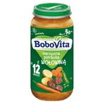 BoboVita Set per la cena, stufato di verdure con manzo, dopo 12 mesi, 5 x 250 g + Canpol, set di posate in astuccio, per bambini, gratuito