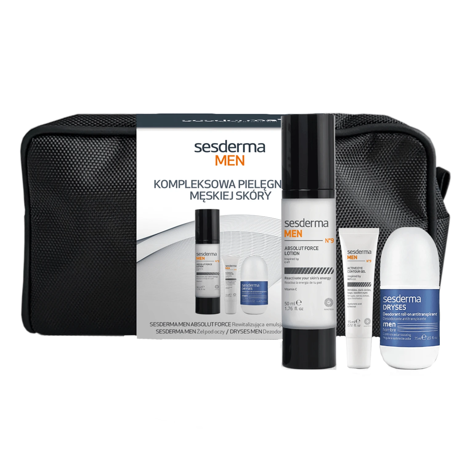 Sesderma Men set, revitaliserende gezichtsemulsie, 50 ml + ooggel, 15 ml + roll-on deodorant, 75 ml