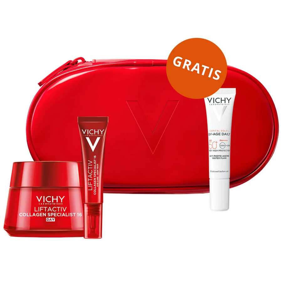 Set Vichy Liftactiv Collagen Specialist, crème anti-rides, tous types de peaux, 50 ml + crème pour les yeux, 15 ml + fluide léger SPF 50+, 15 ml + sac cosmétique gratuit