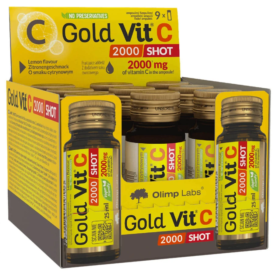 Olimp Gold-Vit C 2000 Shot, citroensmaak, 9 x 25 ml