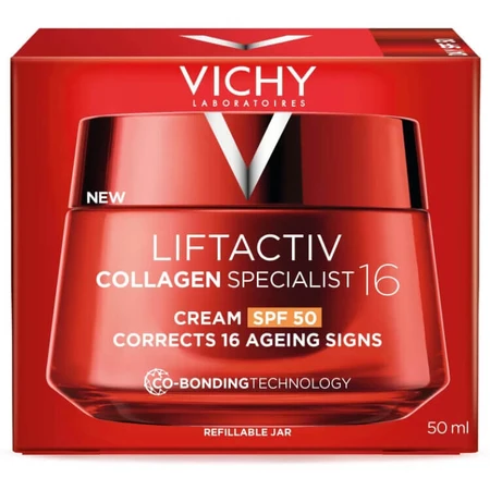 Set Vichy Liftactiv Collagen Specialist 16, Crema giorno, SPF 50, 50 ml + Crema viso, Stock, 50 ml + Fluido leggero SPF 50+, 15 ml + borsa cosmetica in omaggio