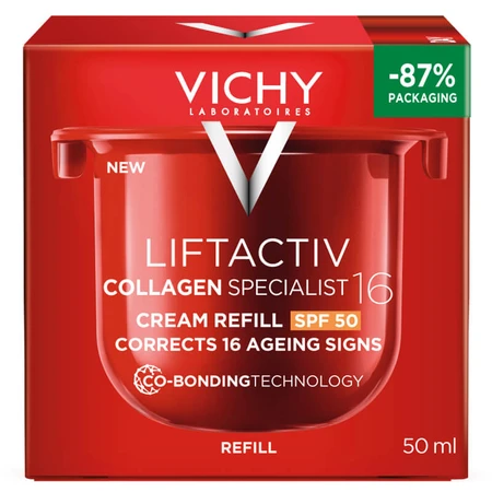 Set Vichy Liftactiv Collagen Specialist 16, Crema giorno, SPF 50, 50 ml + Crema viso, Stock, 50 ml + Fluido leggero SPF 50+, 15 ml + borsa cosmetica in omaggio