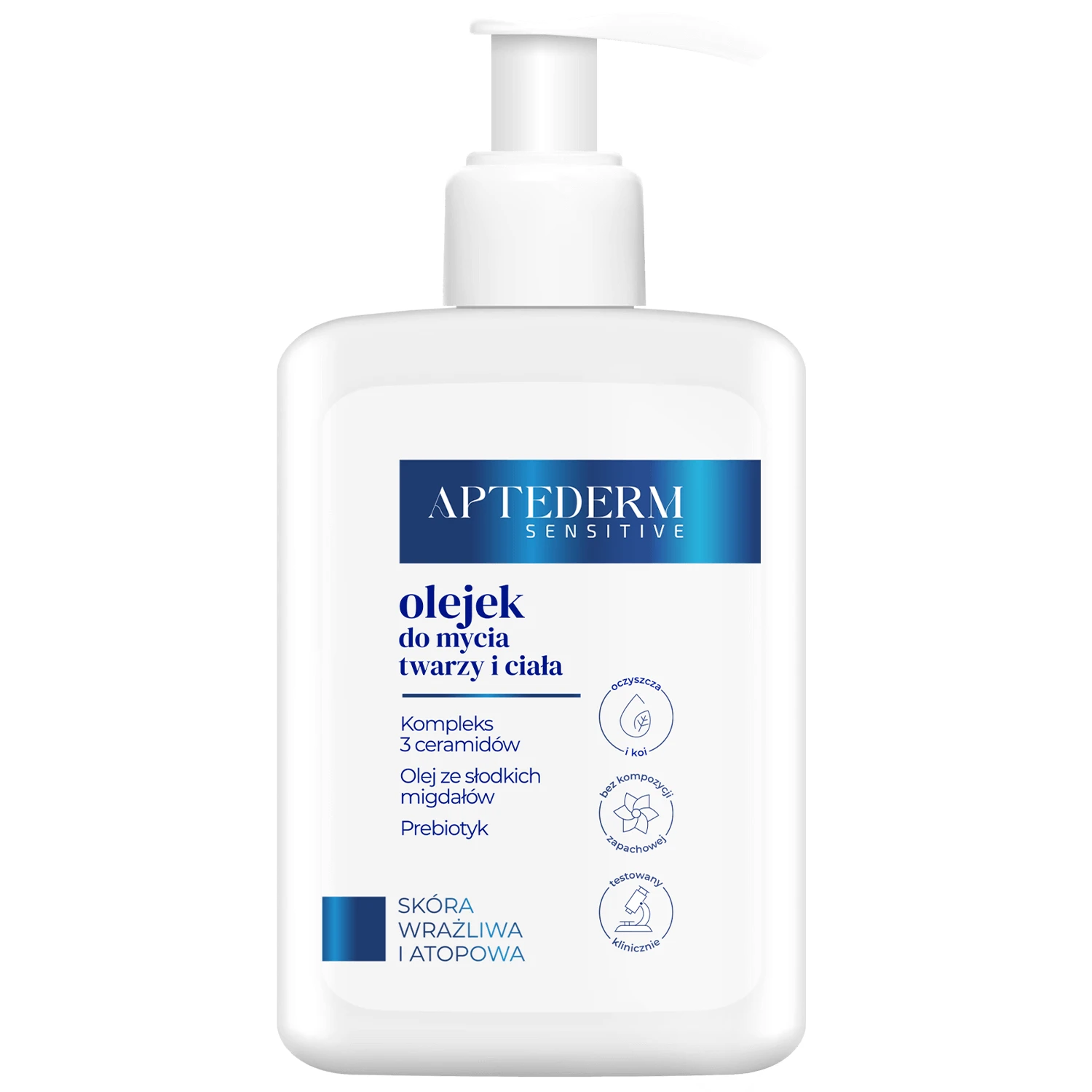 Aptederm Sensitive, gezichts- en lichaamsreinigingsolie, gevoelige en atopische huid, 250 ml