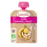 Zakje puree van peren, bananen en gierst, 90 gr, Babybio