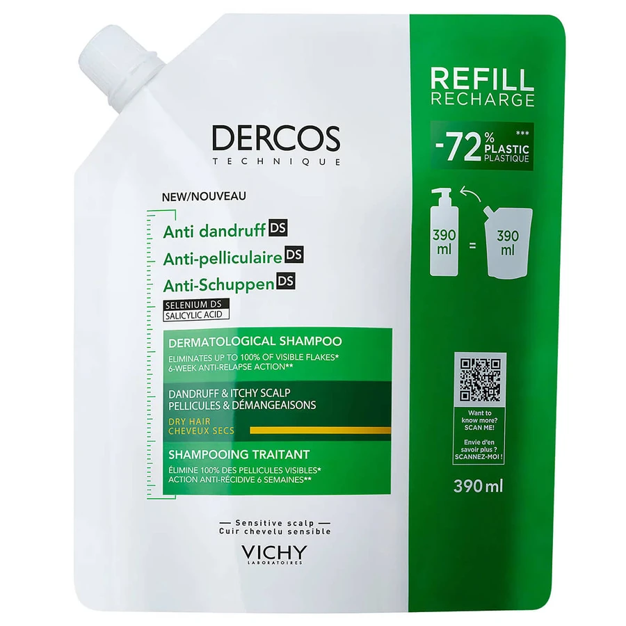 Vichy Dercos Anti Roos DS, antiroosshampoo, droog haar, reserve, 390 ml
