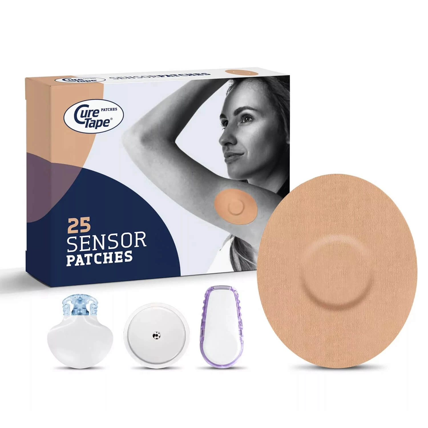CureTape sensorpleisters, CGM-sensorpleisters voor glucosemonitoring, beige, 25 stuks