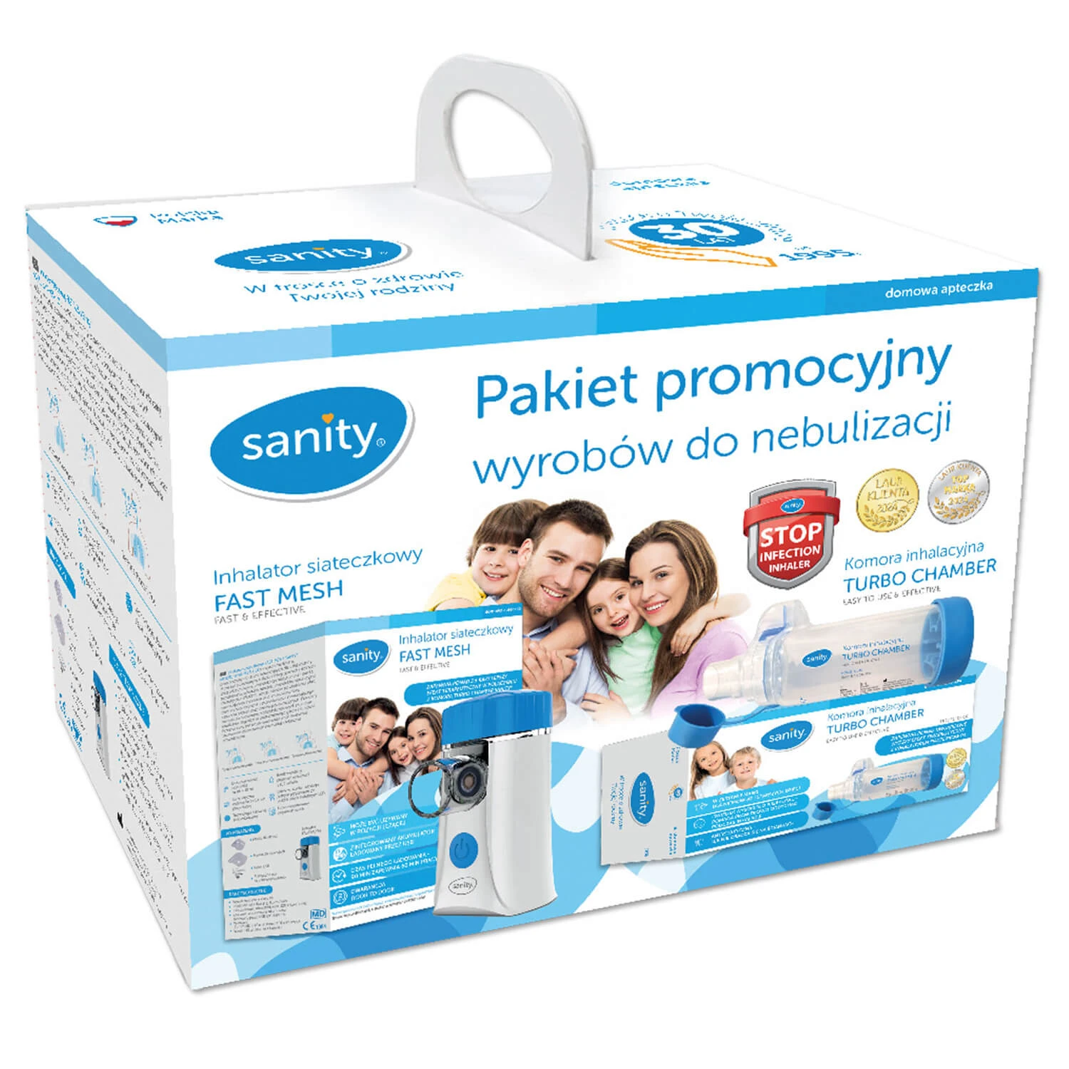 Sanity, promotiepakket van vernevelingsproducten, Fast Mesh, gaasinhalator, 1 stuk + Turbokamer, inhalatiekamer, 1 stuk