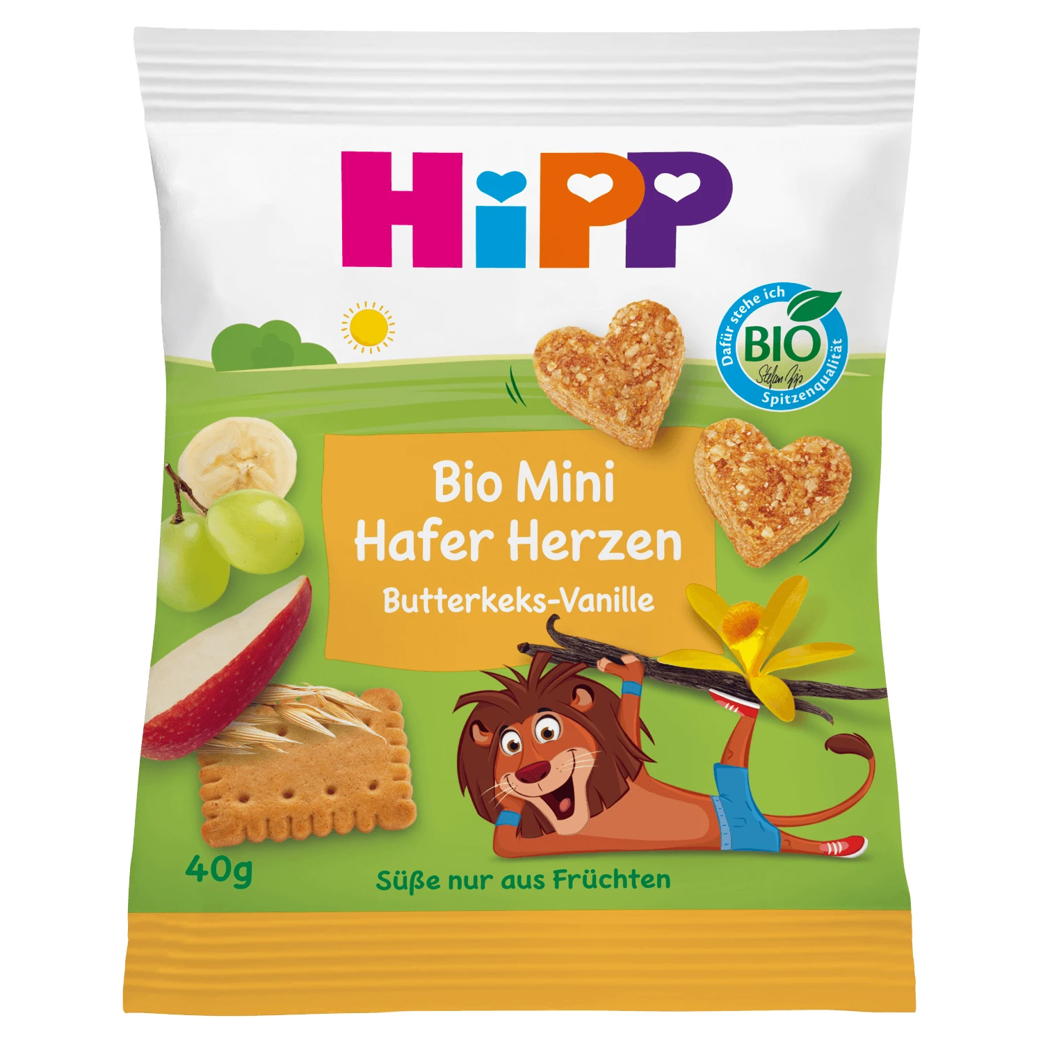 HiPP Haverharten Bio, roomboter koekjes, vanille, vanaf 3 jaar, 40 g