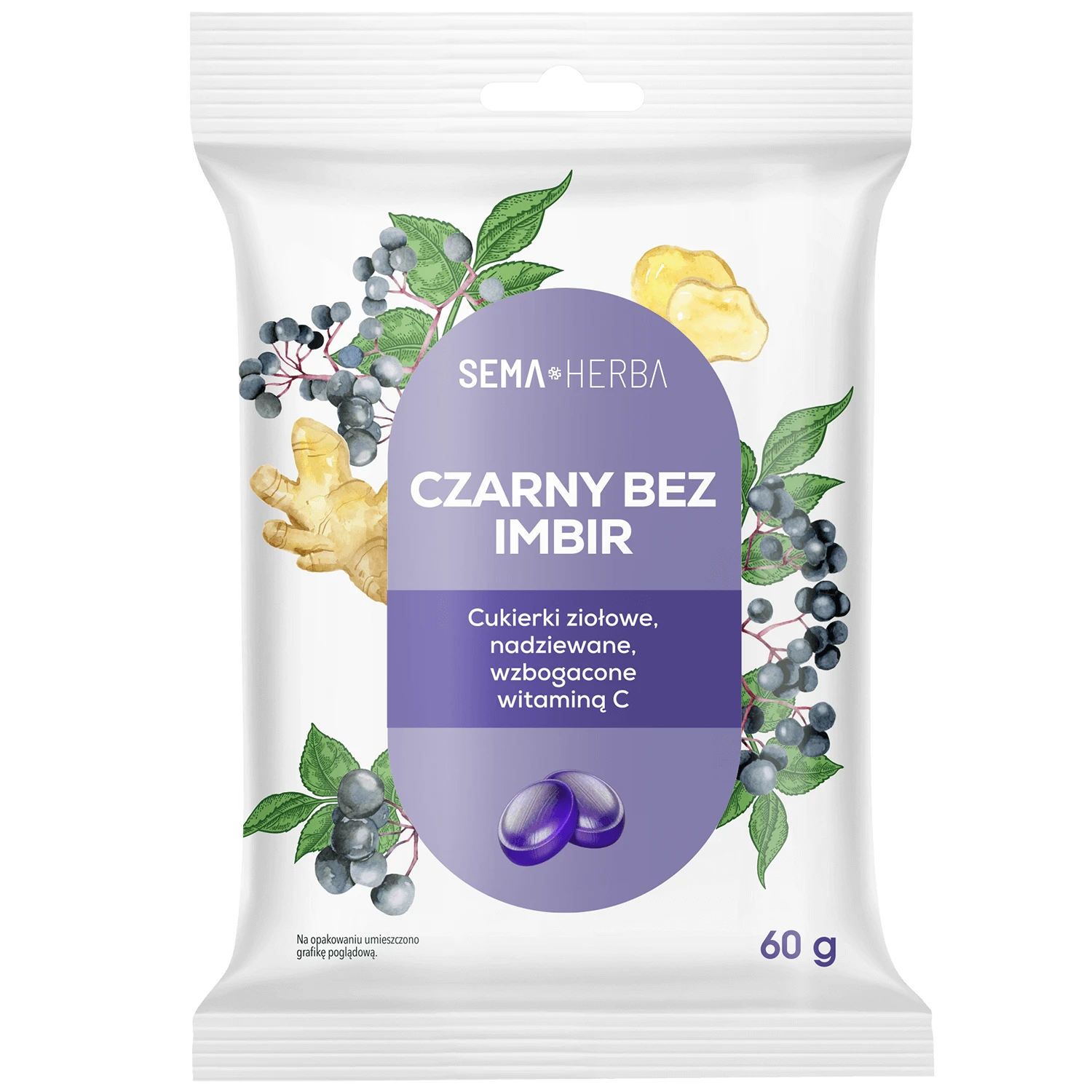 SEMA Herba Kruidensnoepje met vlierbes, gember en vitamine C, 60 g
