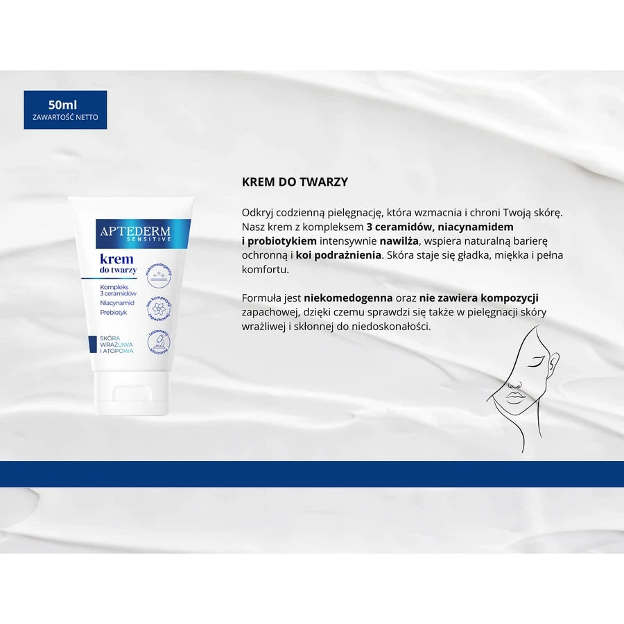 Aptederm Sensitive, cremă de față, piele sensibilă și atopică, 50 ml