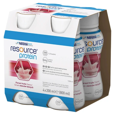 Kit Resource Proteína, preparado nutricional, sabor frutas del bosque, 8 x 200 ml + sabor fresa, 200 ml de regalo