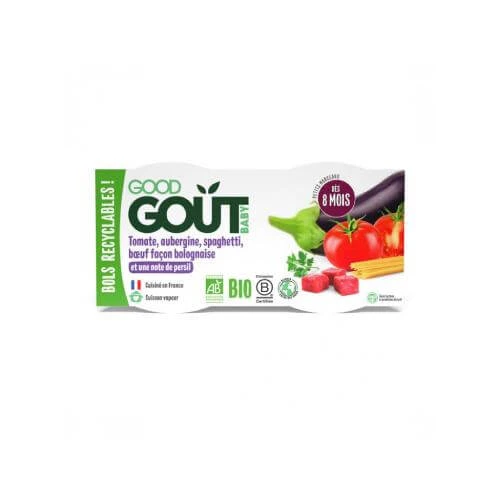 Good Gout BIO Spaghetti met aubergine en rundvlees, 2x190g