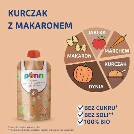SALVEST PÕNN BIO Pollo con fideos Snack de verduras y carne 8m+, 120g