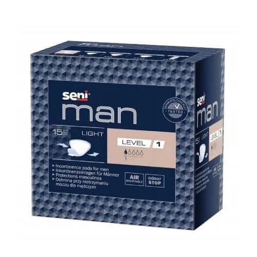SENI Man Light Niveau 1, 15 st. - Anatomische urologische inleggers voor mannen
