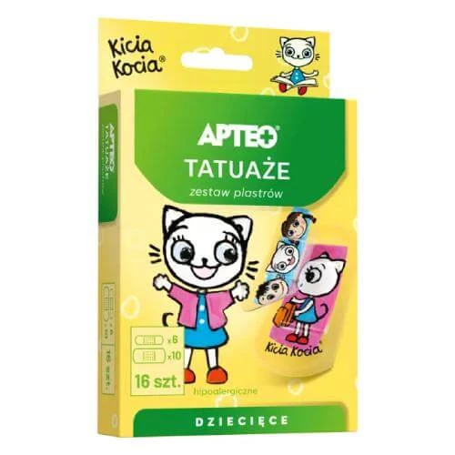 APTEO Kitten Tattoos lappenset voor kinderen, 16 stuks.