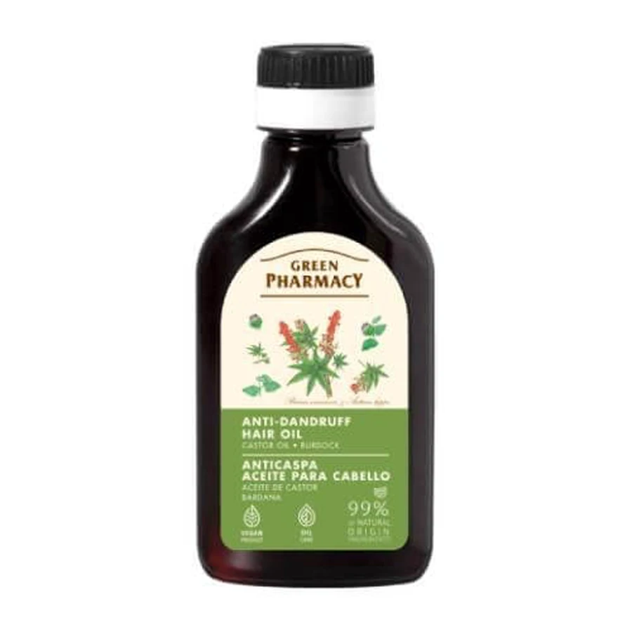GREEN PHARMACY Antiroos haarolie Ricinusolie en Klis, 100ml