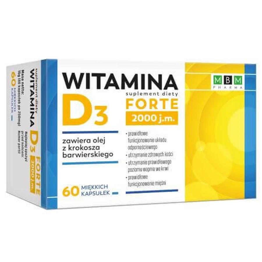 Vitamina D3 Forte 2000 UI, 60 cápsulas